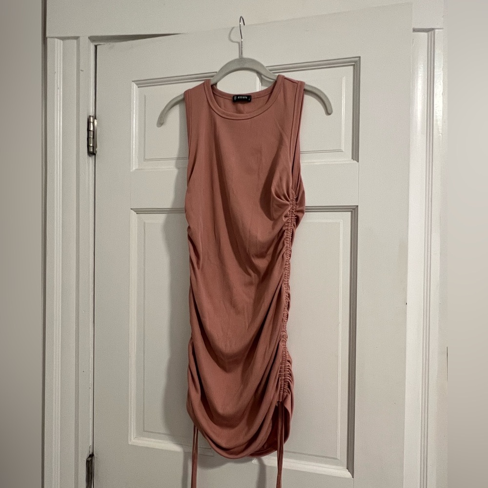 BTFBM Women Sleeveless Bodycon Ruched Short Dress Side Drawstring